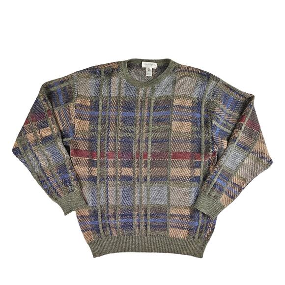 Vintage Tricots St. Raphael Men Sweater Tartan Plaid Merino Wool Sweater Large
